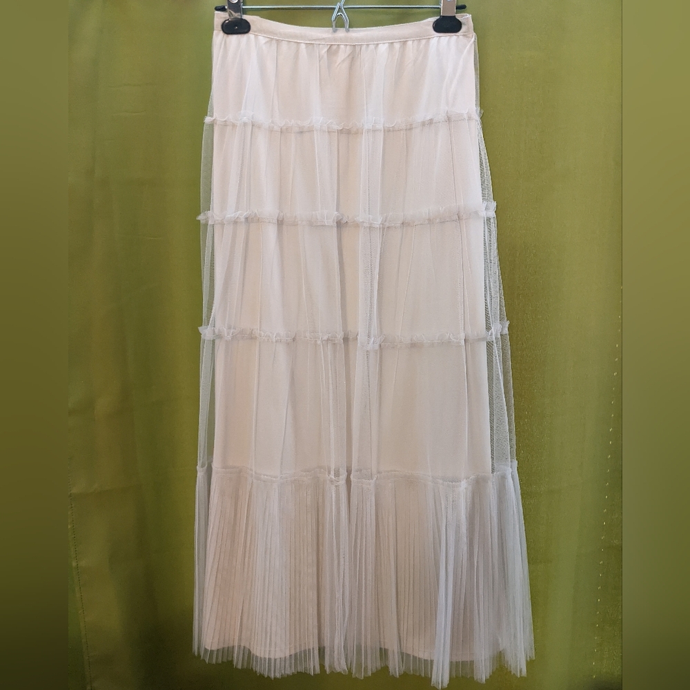 Women's Cream Tiered Tulle Maxi Skirt